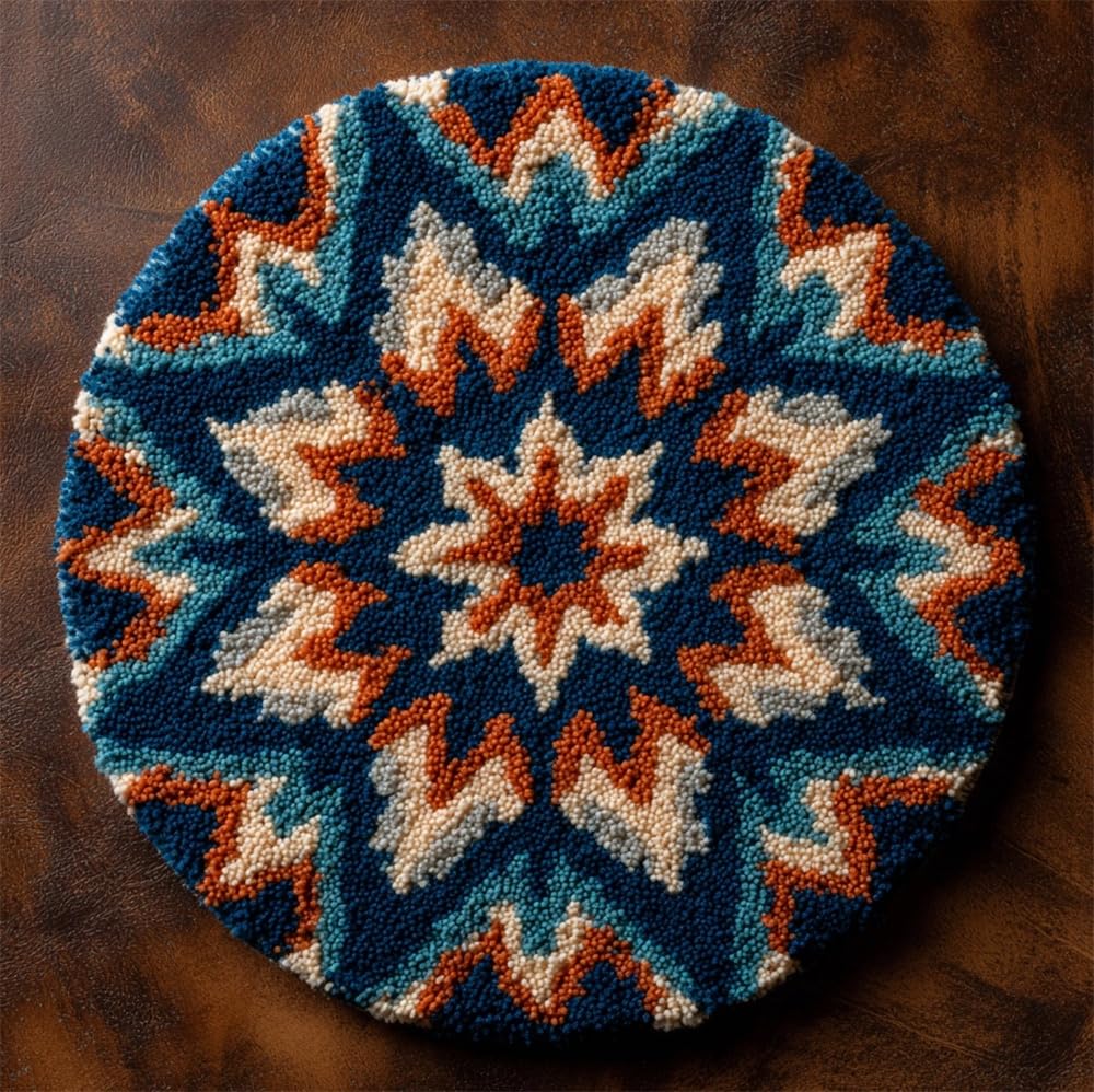 kitphoenix Latch Hook Rug Kit, DIY Latch Hook Star 20X20Inch (50X50Cm) Rug Handmade Carpet, Crochet Yarn Embroidery Needlework Hooks DIY Latchs Kit for Beginners, Home Decor