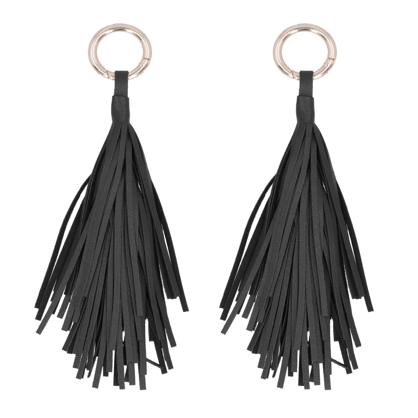 Wnvivi 2Pcs Tassel Keychain,PU Tassel Key Chain,HandMade Tassel Car Circle Key Rings,Leather Tassels for Jewelry Making and Craft(Black)