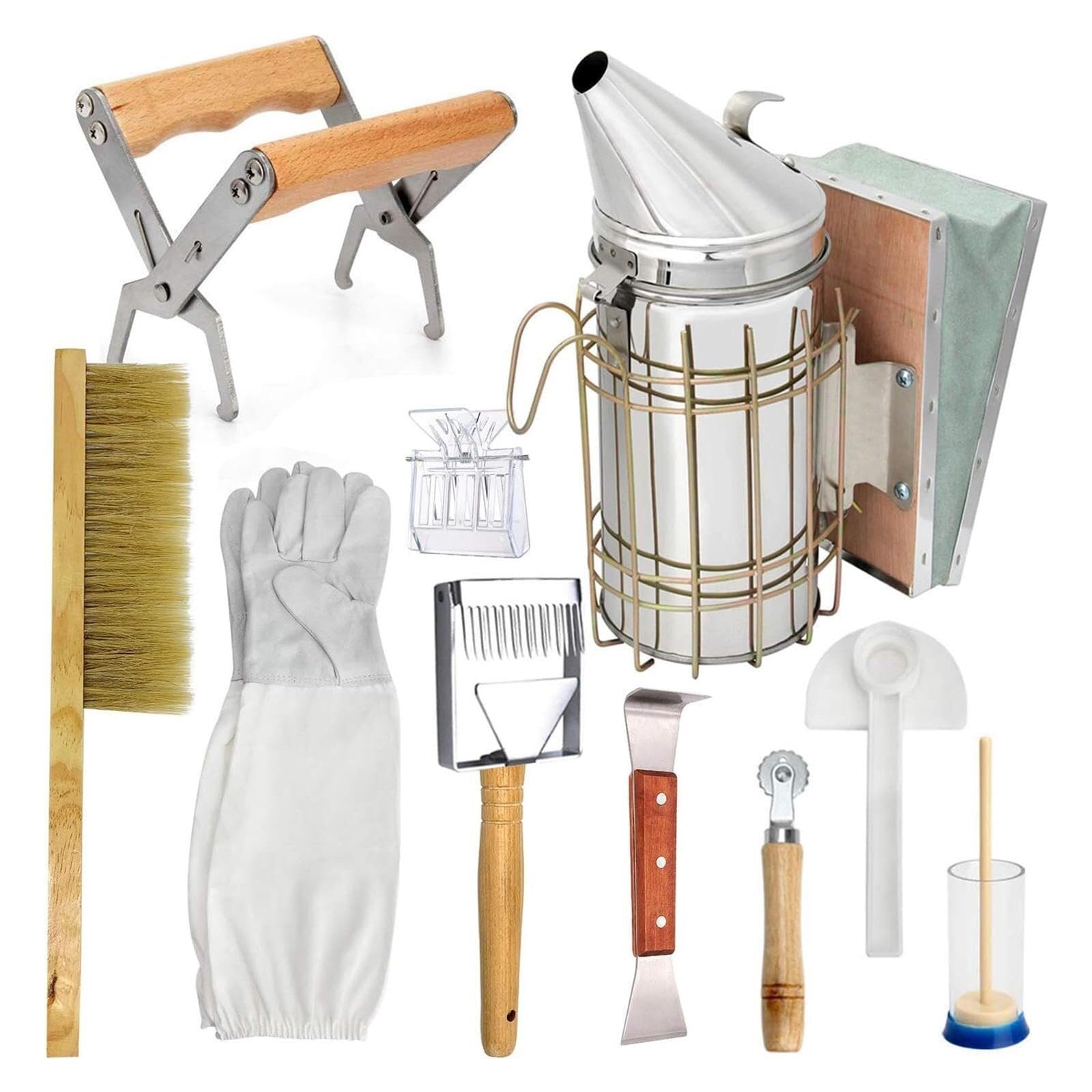 Kit de herramientas for miel de apicultura, 10 piezas, Kit de apicultor principiante y profesional, guantes de apicultor/cepillo for abejas/alimentador de abejas