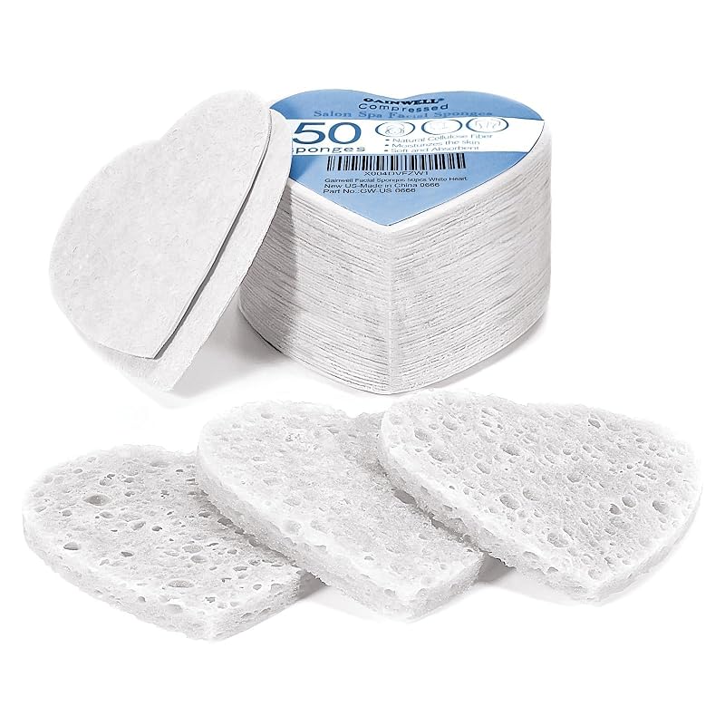 GAINWELL Esponjas Faciais Compactadas em Formato de Coração, Brancas, Pacote com 50
