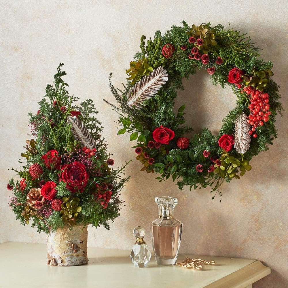 Amazon Co Jp 日比谷花壇 クリスマス プリザーブドリースとツリーのセット ノエル ド ルージュ クリスマスリース クリスマスツリー おしゃれ ナチュラル ドライフラワー おもちゃ