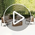 Image of DEVOKO Outdoor 4 Piece Patio Garden Rope Sectional Sofa Set with Glass Top Table All Weather Conversation Furniture for Porch, Backyard, Terrace (Beige & Grey)
