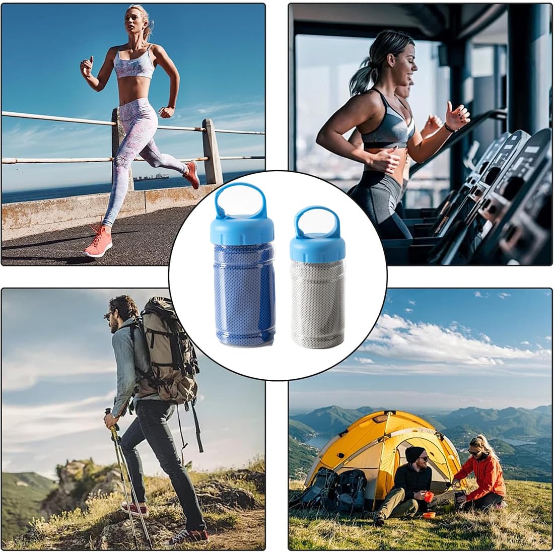 Kühlendes Handtuch- und Flaschen-Set, weiches, atmungsaktives, schnell trocknendes Mikrofaser-Halstuch und Kühltuch, ideal für Sport, Outdoor-Aktivitäten, Fitnessstudio, Reisen und Workouts