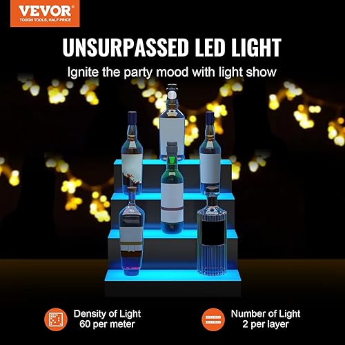 Miniatura 14 de VEVOR Pantalla de botella de licor con iluminación LED, 3 niveles de 40 pulgadas, compatible con USB, estante iluminado de bar para el hogar
