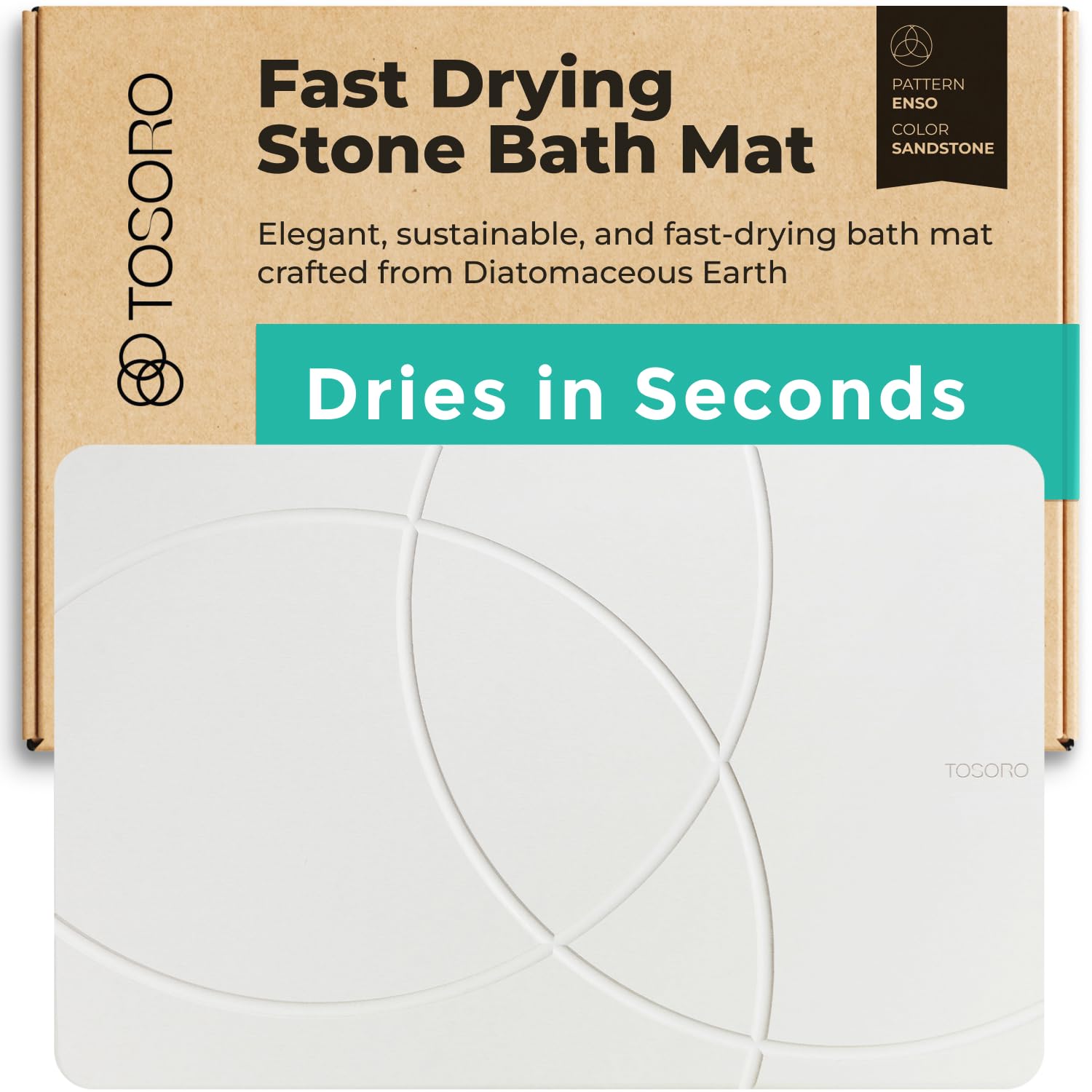 TOSORO Diatomaceous Earth Bath Stone Mat - Quick Dry, Non-Slip Bathroom Mat 23.5"x15"