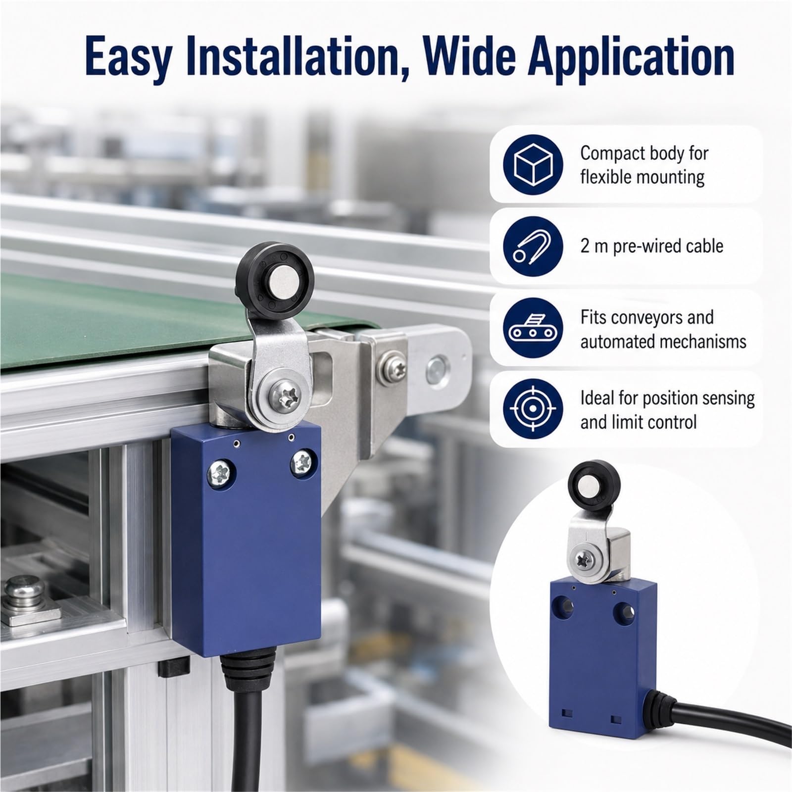 Interruptor de Límite C6N-P104L2 Final de Carrera Impermeable con Cable de 2 Metros 1NA 1NC 250V 6A Reinicio Automático para Control de Automatización Industrial(C6N-P104-L1)