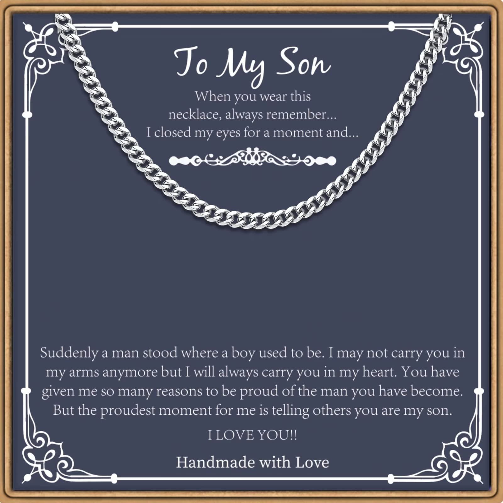 PAERAPAK Son Necklaces Gifts - Silver/Black Stainless Steel Cross Necklace Cuban Link Chain Necklace for Son