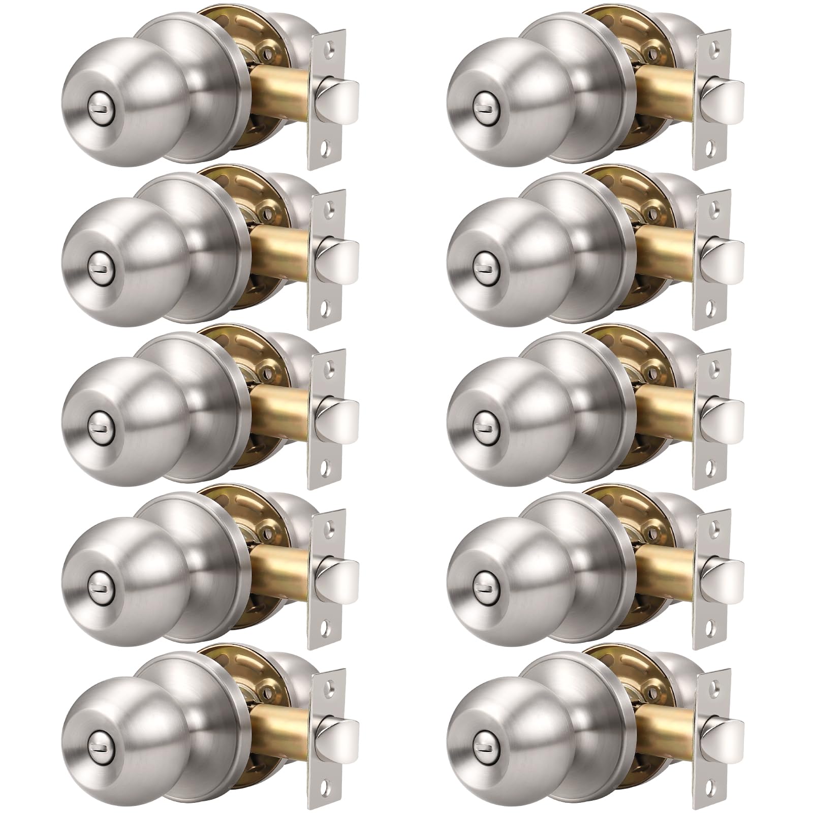 Satin Nickel Door Knobs - 6 Pack Privacy Set -18 Satin Nickel Door Knobs - 6 Pack Privacy Set -18