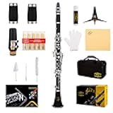Glory GLY-PBK Professional Ebonite Bb Clarinet with 10 Reeds, Stand, Hard Case, Cleaning Cloth, Cork grease, Mouthpiece Brush and Pad Brush, Black