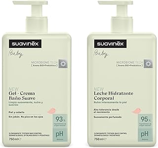 Suavinex, Pack Bebé Gel Champú Suave Piel y Cabello, sin Jabón, 750 ml + Leche Hidratante 750 ml, Apto Pieles Sensibles y Recién Nacidos, 93-95% Ingredientes Origen Natural