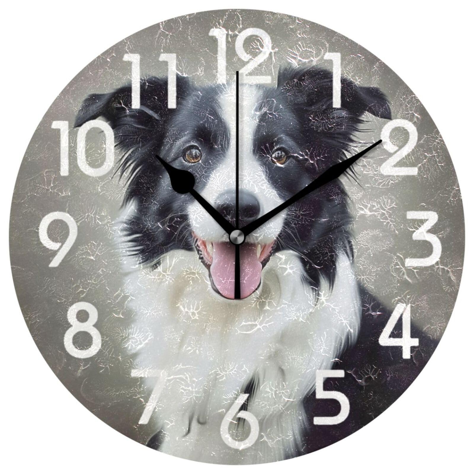 Horloge murale Border Collie de 25,4 cm ronde et silencieuse pour salon