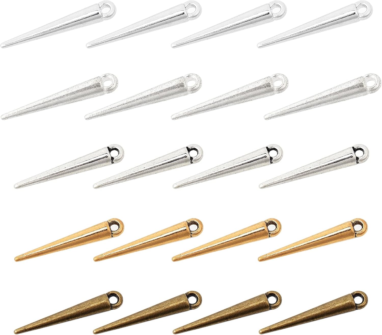 NBEADS 100 Pcs 5 Colors Spike Beads Pendants, 2 Sizes Tibetan Style Alloy Spike Charms for DIY Necklace Earrings Jewelry Making