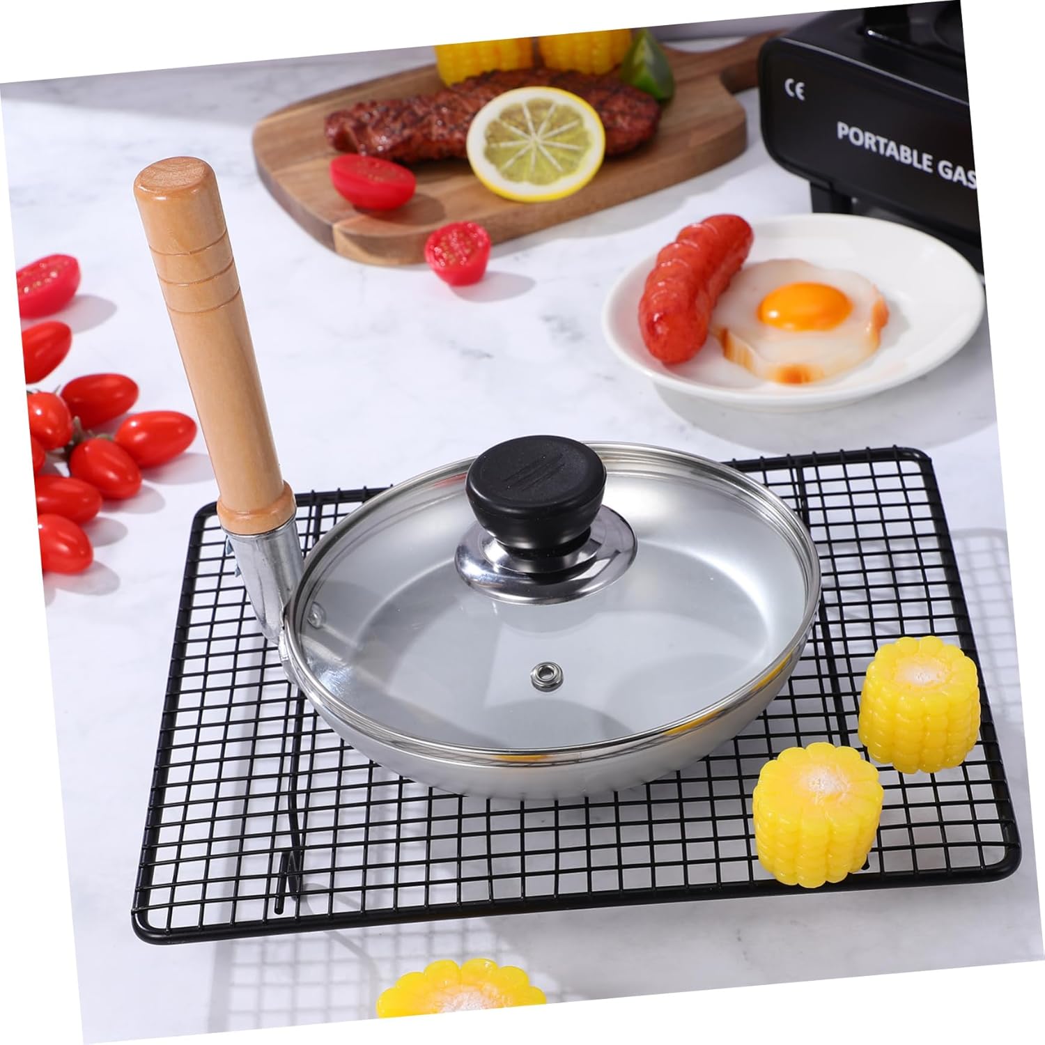 VALICLUD Japanese Cooking Pan Nonstick Frying Pan Lid Tamagoyaki Oyakodon Sturdy Handle for