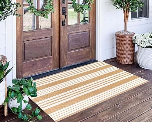 Miniatura 6 de BUAGETUP Alfombra de exterior gris y blanca de 3 x 5 pies, tejida a mano, lavable a mano, lavable a máquina, para interiores y exteriores, alfombra