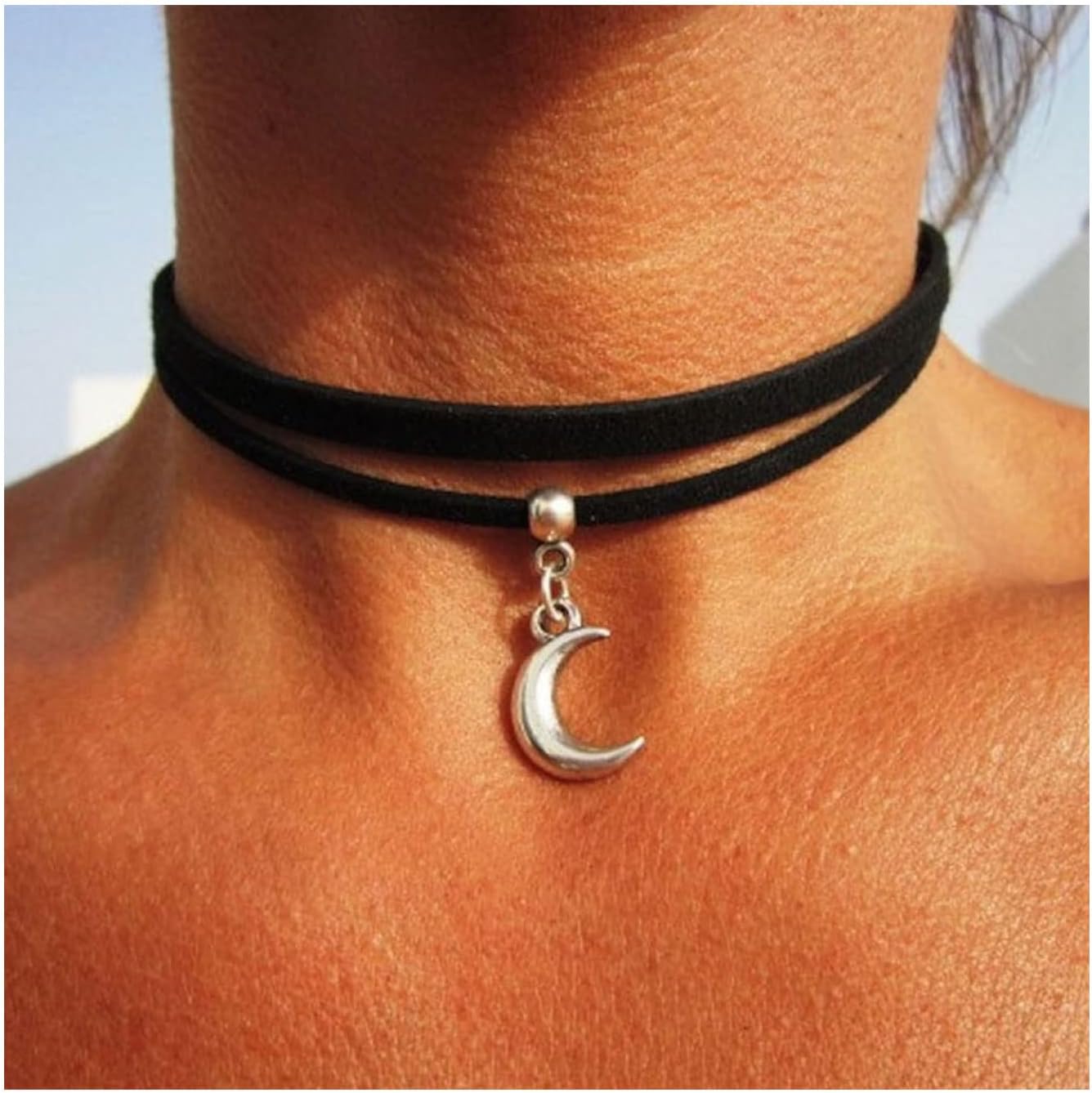 Black Velvet Moon Choker Necklace for Women Gothic Layered Necklaces Pendant Handmade Boho Crescent - Image 3