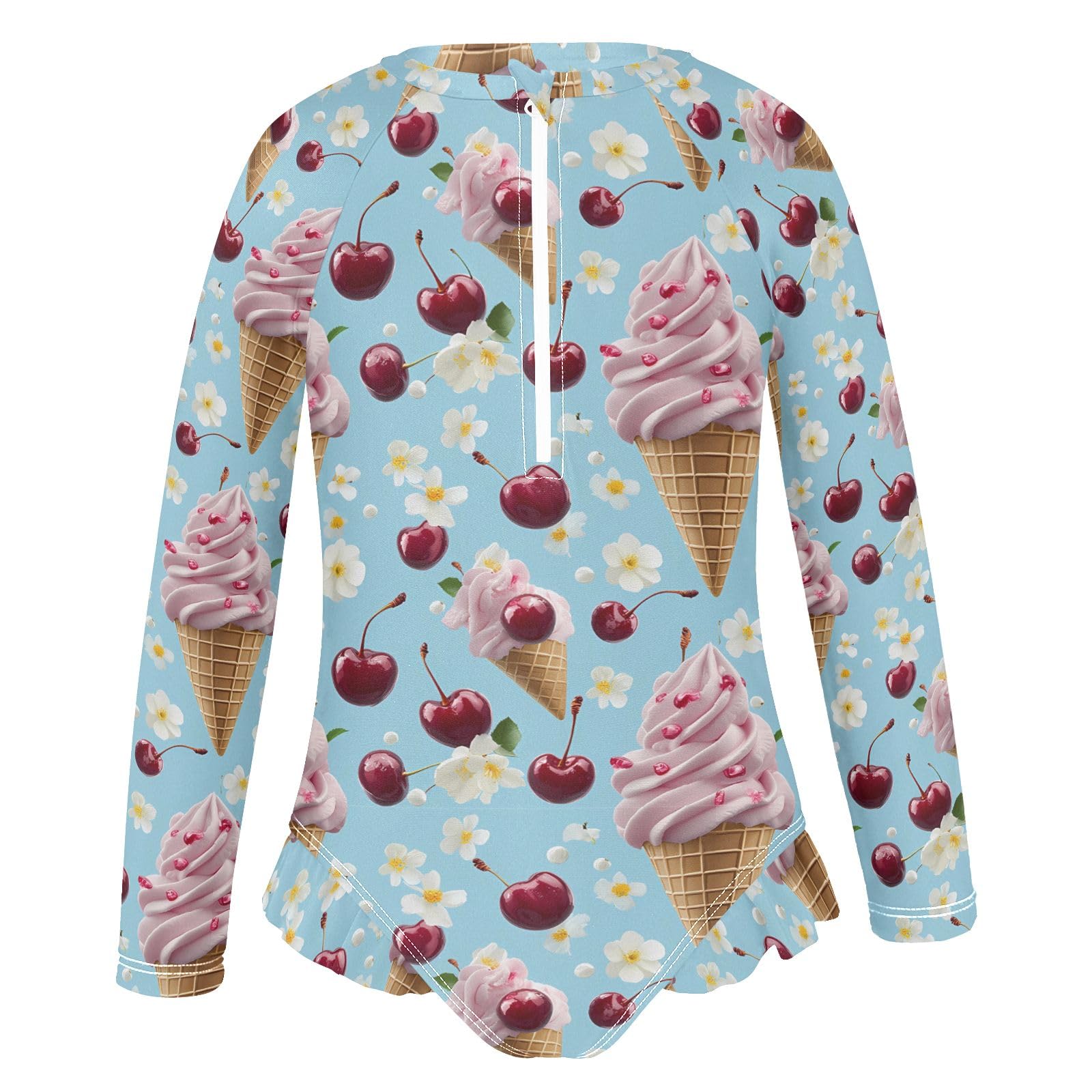 ALAZA Toddler Swimsuit Girl Bathing Suit Swimwear Rash Guard Ice Cream Flower Cherry Long Sleeve 3T