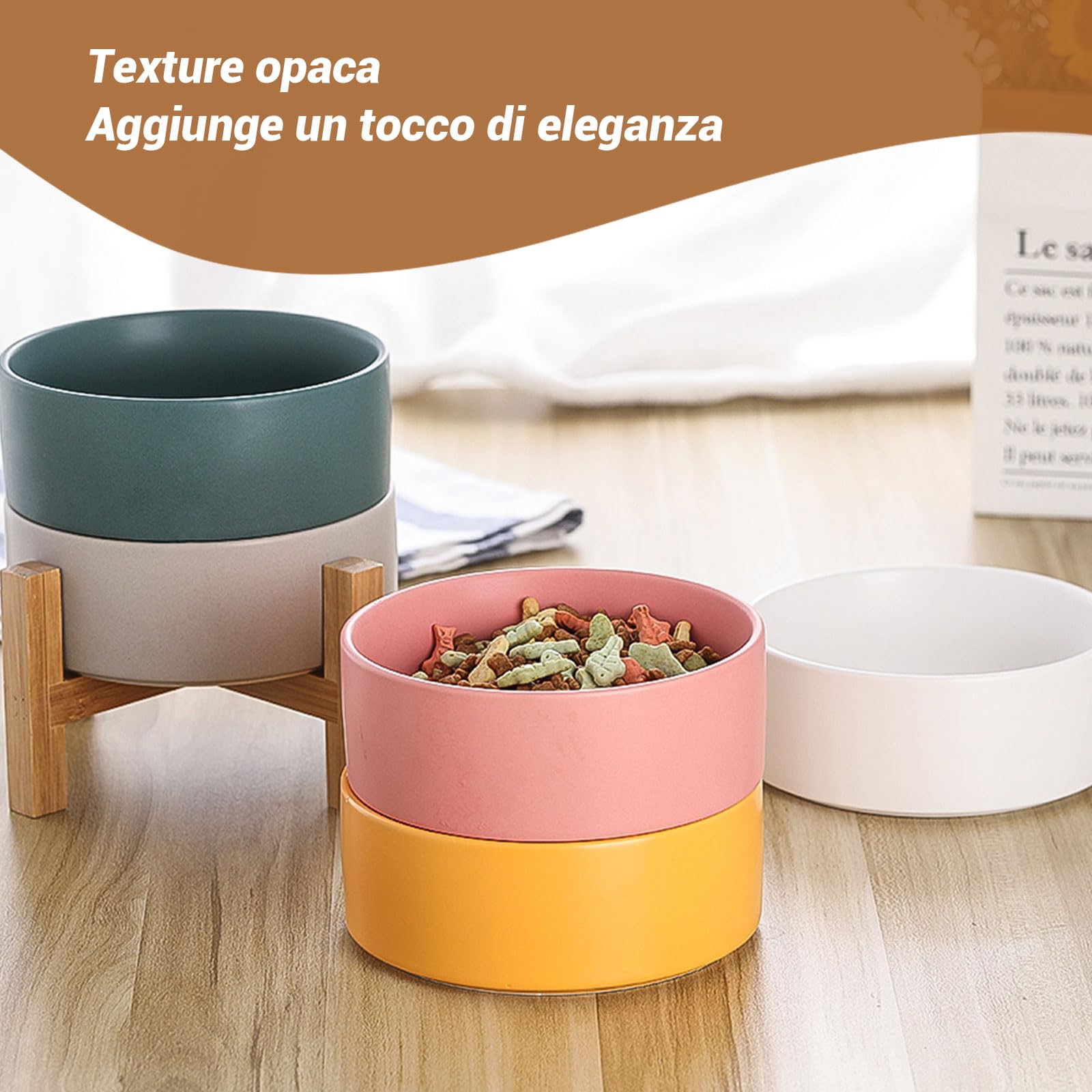 Ceramica Ciotole per Gatti Rialzate Antivomito Set di 2 per Cibo Acqua per Gatti Cani