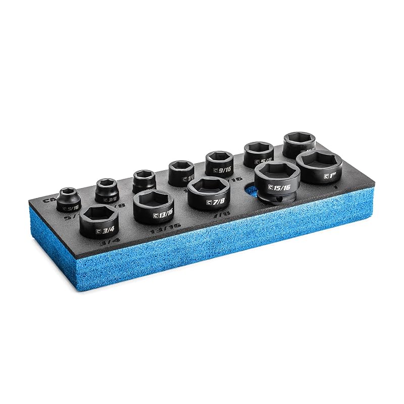 Jogo de soquetes de impacto curtos Capri Tools com acionamento de 3/8 pol. (9,5 mm), SAE, 12 peças