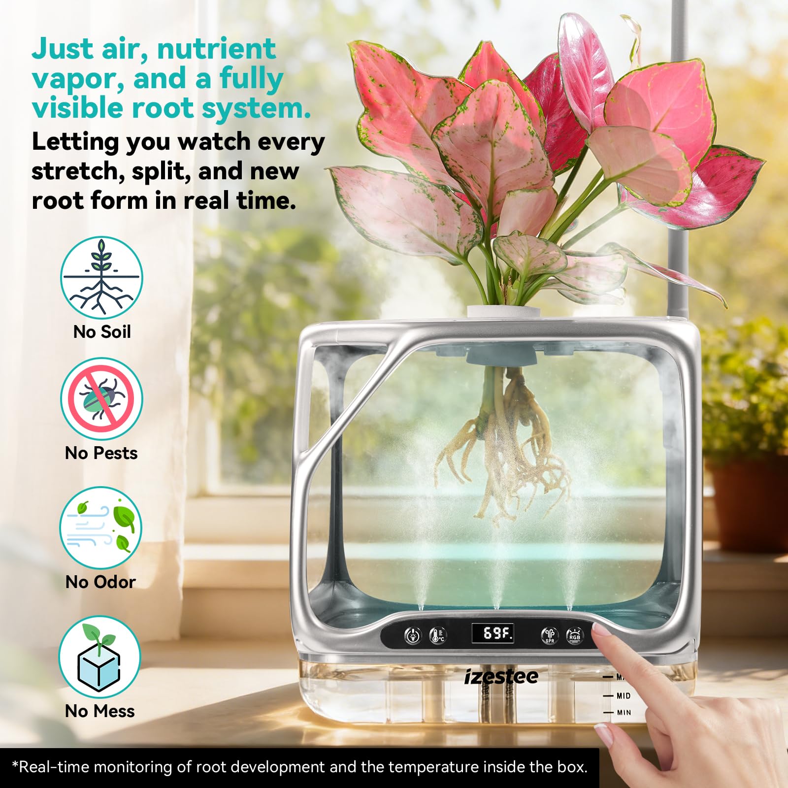 Aeroponic Indoor Planter【室内・屋外兼用】植物育成ライト Amazon｜izestee エアロポニックス栽培システム グローライト&加湿器
