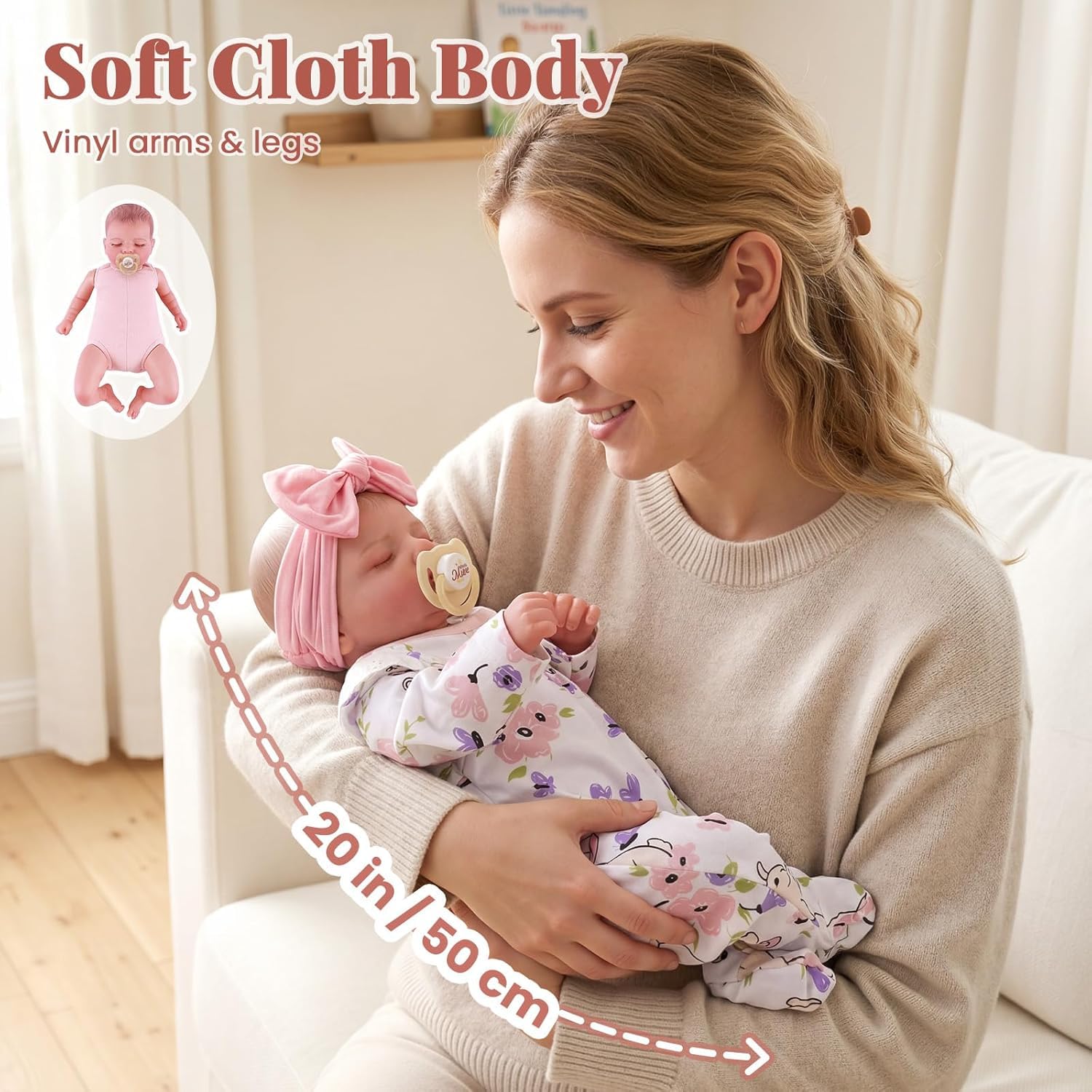 Reborn Female Doll 20 Cali – realistyczna lalka dla noworodków z miękkim ciałem, z ubraniami i akcesoriami – lalka Reborn dla dzieci od 3 lat