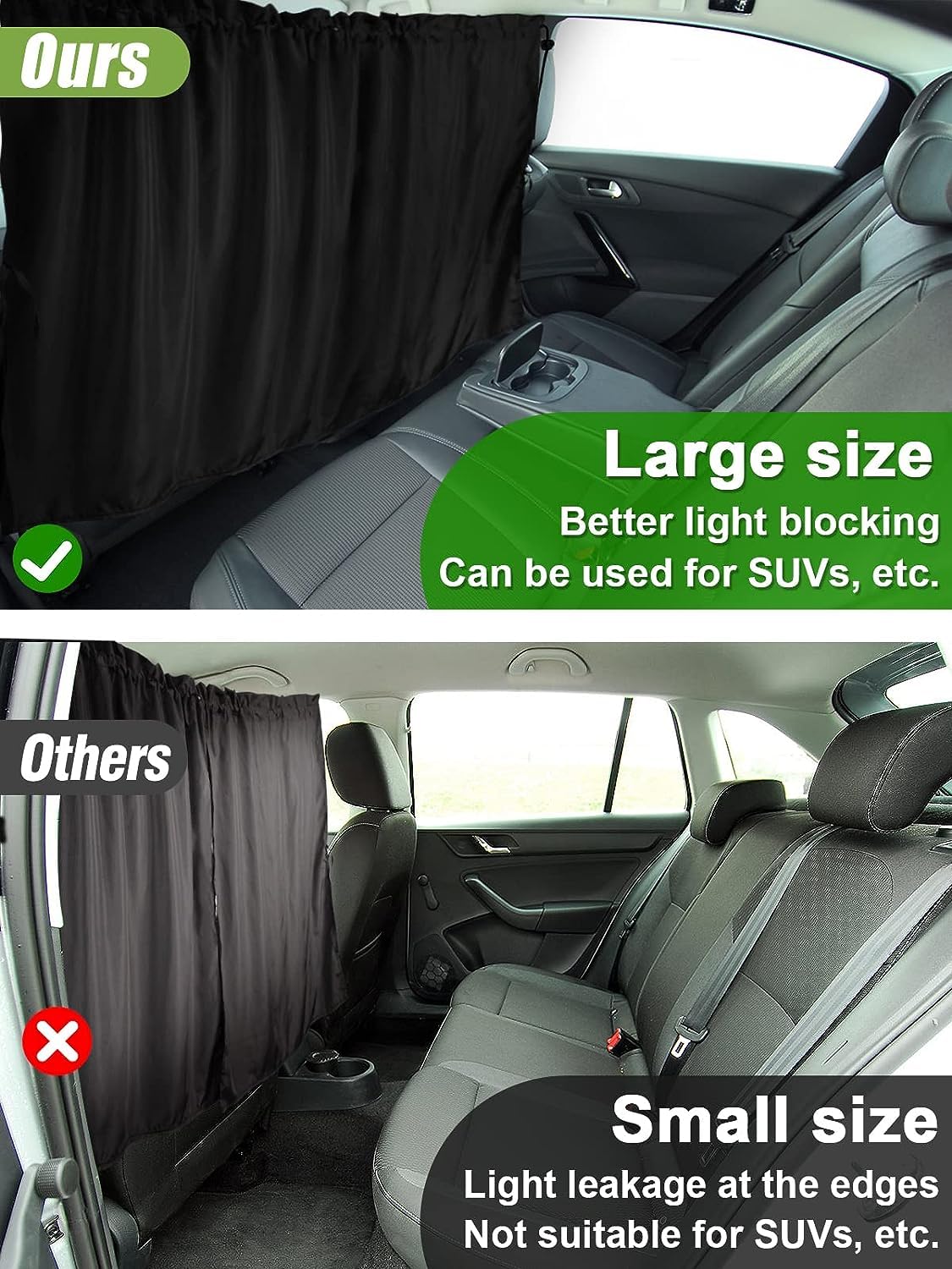 Cortinas separadoras para coche, protección solar, cortina de ventana trasera, cortina de separación, cortina de privacidad extraíble, protección visual para todos los coches, viajes, camping
