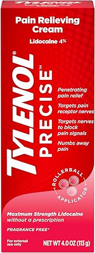 Crema Analgésica de Alivio del Dolor Tylenol Precise, Analgésico Tópico de Máxima Fuerza 4% Lidocaína para Dolor de Espalda, Rodilla y Articular,