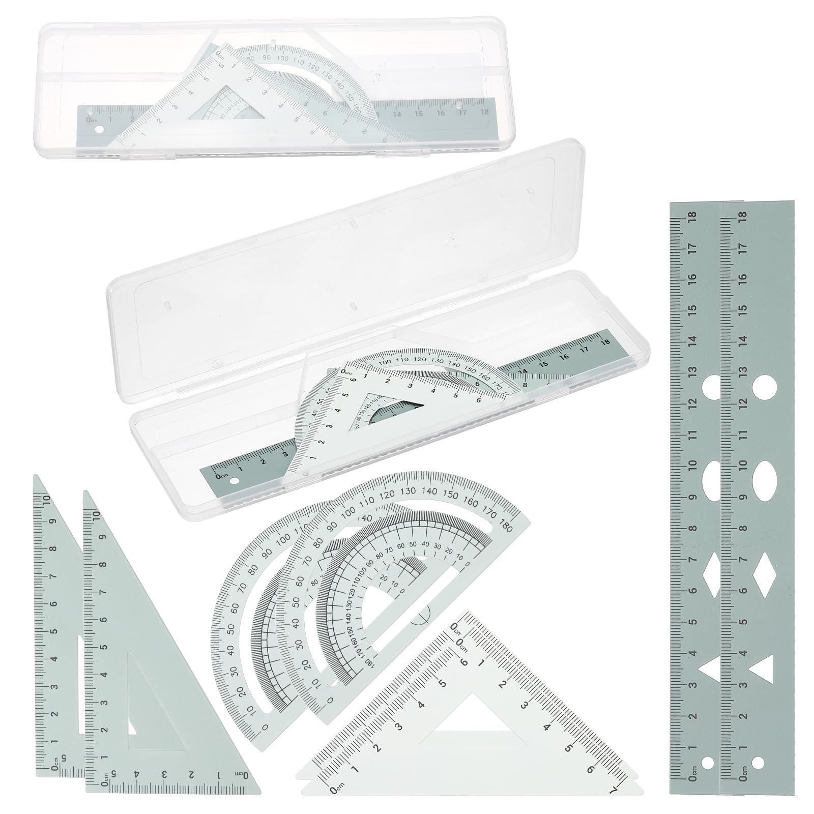 PATIKIL Geometry Set, 2 Pack 7 Inch Aluminum Ruler & 4 Triangles, Metal Protractor Ruler Math Drafting Measuring Tool for Home Office Math Drawing Engineering Art,Gradient Green