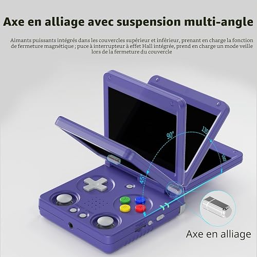 RG34XXSP Console de jeu portable rétro RG34XX SP Console de jeu rétro avec jeux préchargés de 64 Go, batte de 3300 mAh, écran de 3,4", support d'arcade portable, 30 simulateurs, 5G, WiFi, Bluetooth - 5