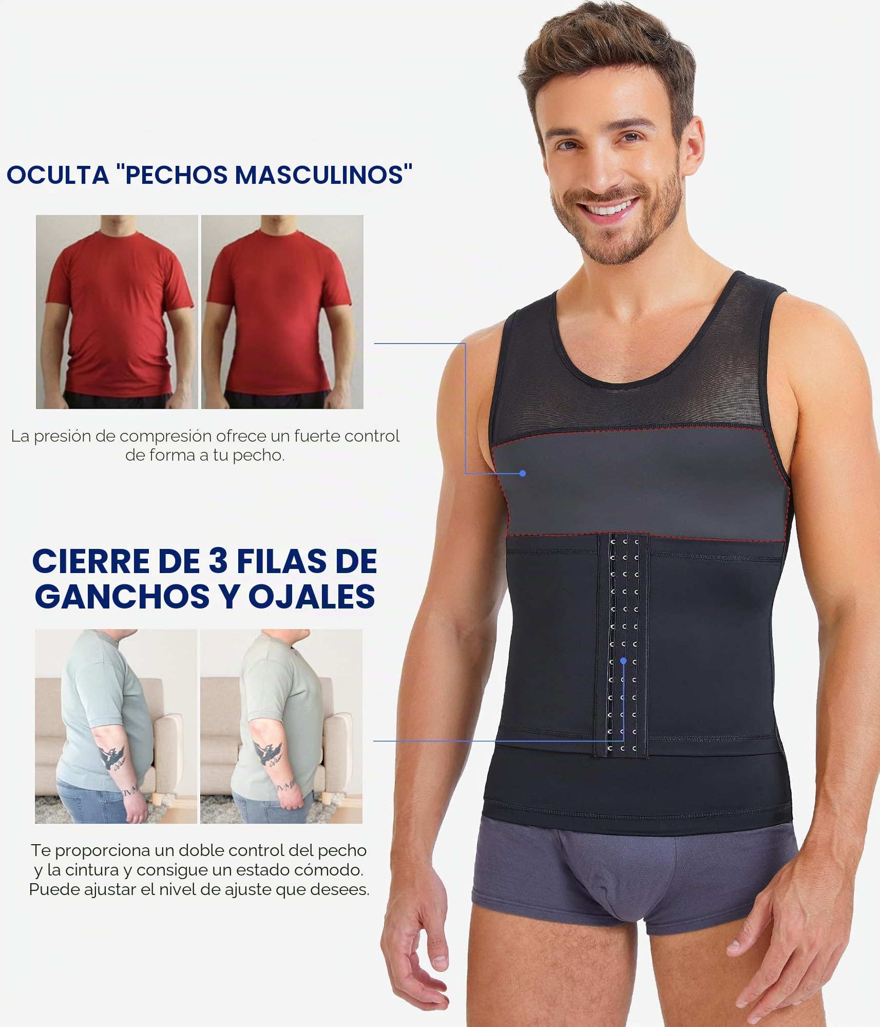 KUMAYES Camisetas interiores para Hombre Faja Reductora Compresión Camiseta Adelgazar Moldeador Shaper Compresión Chaleco