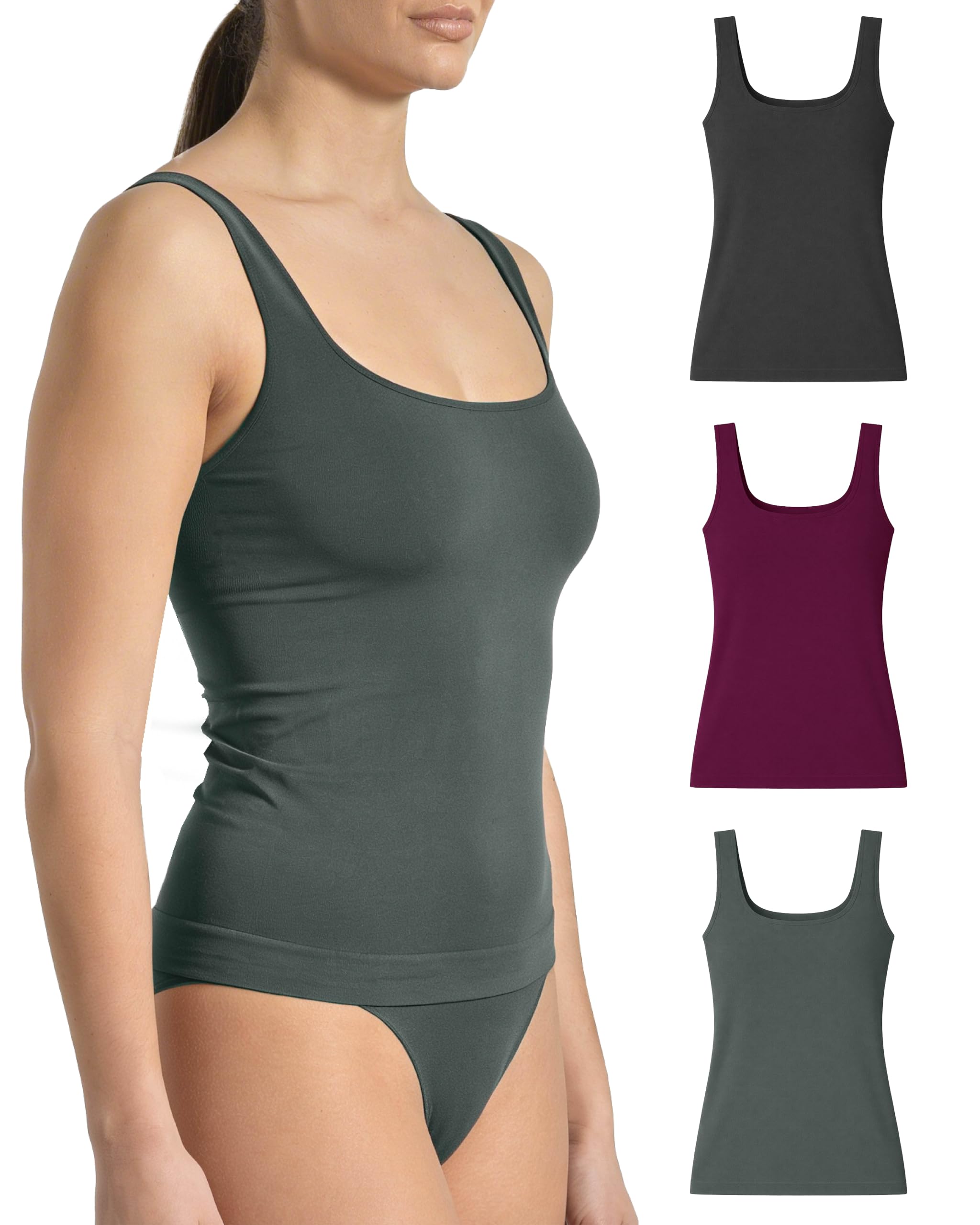 Risalti Camiseta Tirantes Mujer Hombro Ancho de Microfibra 3 Pzs - Camiseta Mujer Sin Manga Elegante, Top más Suave Que el Algodon, Camisetas Sin Costura y Etiquetas - Made in Italy