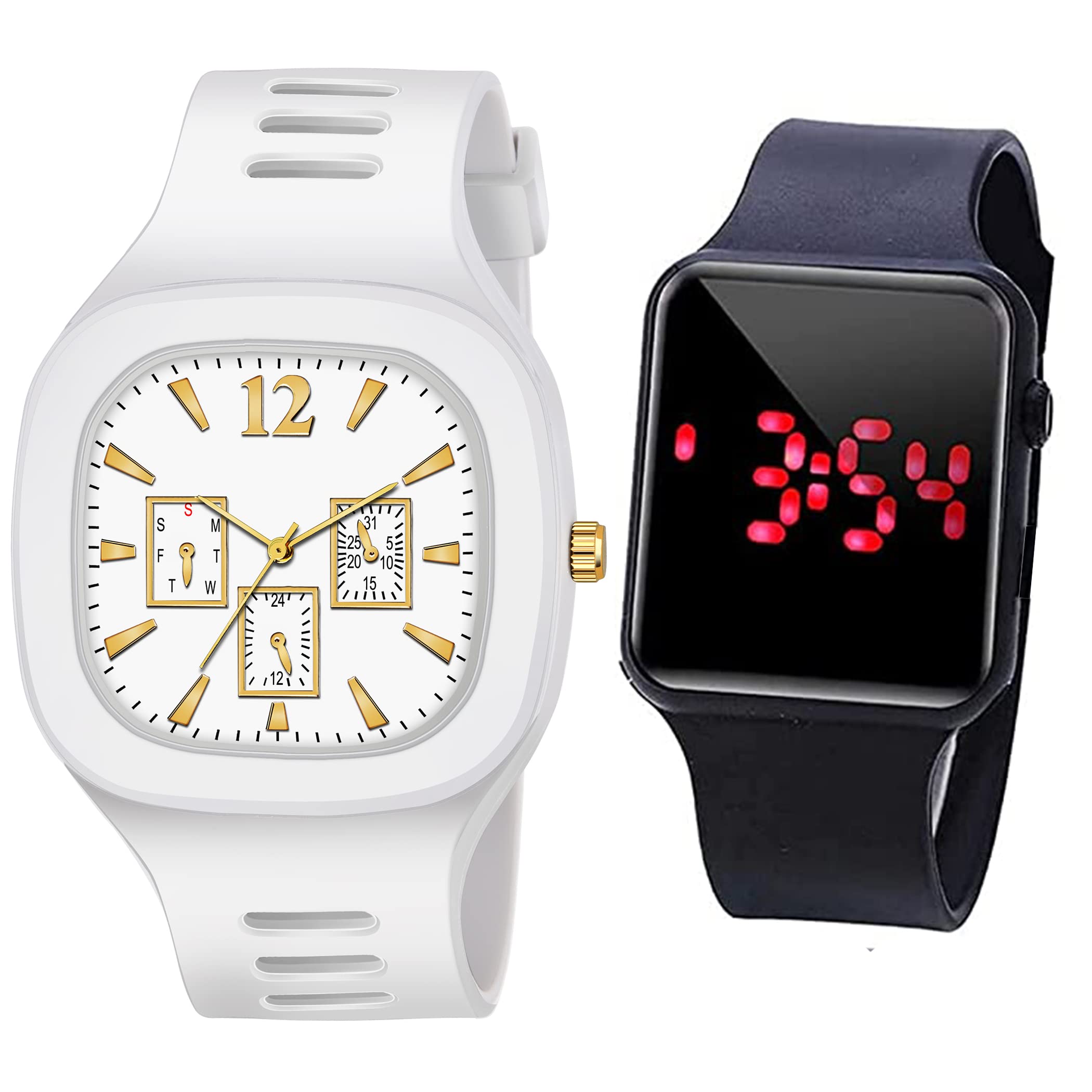 The Shopoholic Analog White Square Dial Silicon Strap ADDI Stylish Designer Watch Combo for Mens and Boys with Digital Black Led Watch (B09YMHJWCM) Amazon Price History, Amazon Price Tracker