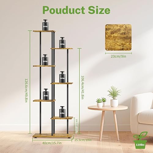 Miniatura 6 de iDavosic.ly Soporte alto para plantas de 6 niveles para interiores, estante esquinero de metal y madera para múltiples flores, estante de exhibición