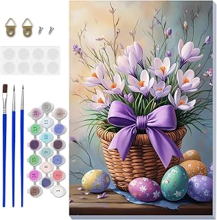 NAIMOER Easter Paint by Numbers Kits for Adults Beginner with Wooden Framed, Eggs Flower Color by Numbers on Canvas Painting Kits for Adults, Easy Paint DIY Acrylic for Home Wall Decor 8X12 Inch