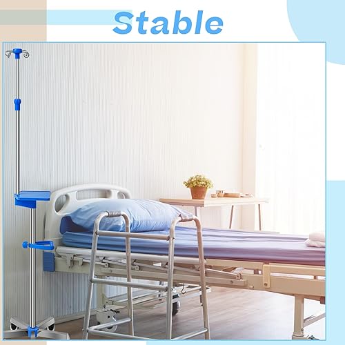 Miniatura 4 de Zonon 2 piezas de poste IV de acero inoxidable IV poste con ruedas, soporte médico IV suministros médicos, soporte de infusión IV con bandeja para