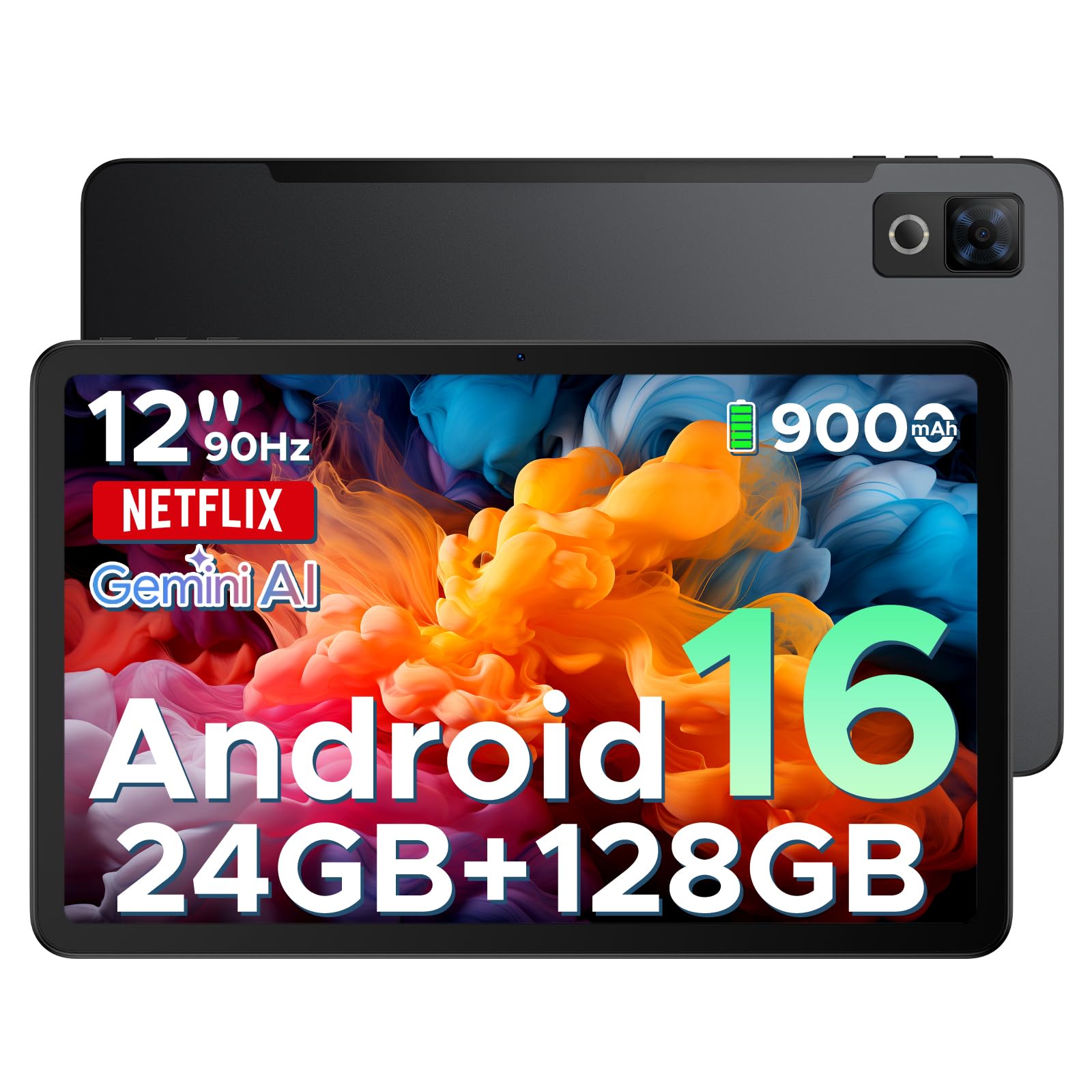 DOOGEE U12 Android 16 Tablet 12 Zoll, 9000mAh, 90Hz Display, Gemini AI, UNISOC T7255 Octa Core Tablet PC, 24GB RAM+128GB ROM (2TB), 13MP+8MP, 7,8mm ultradünn, WiFi 5/Widevine L1/ GPS/Face ID/OTG/FM