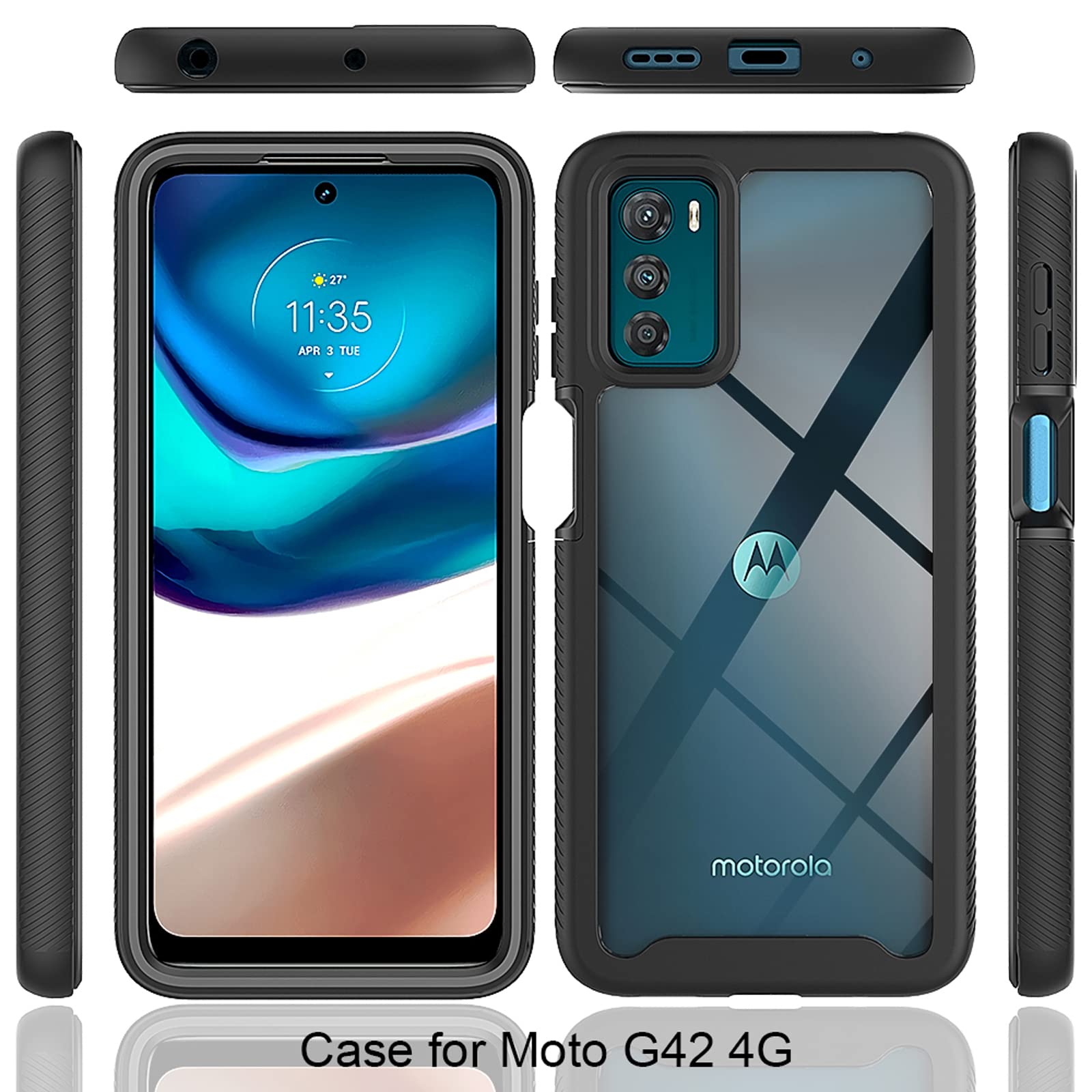 Funda Motorola Moto G42 Con Soporte Anillo - Carcasa Protectora Antigolpes, Soporte 360°, Compatible Con Soporte Magnético Coche