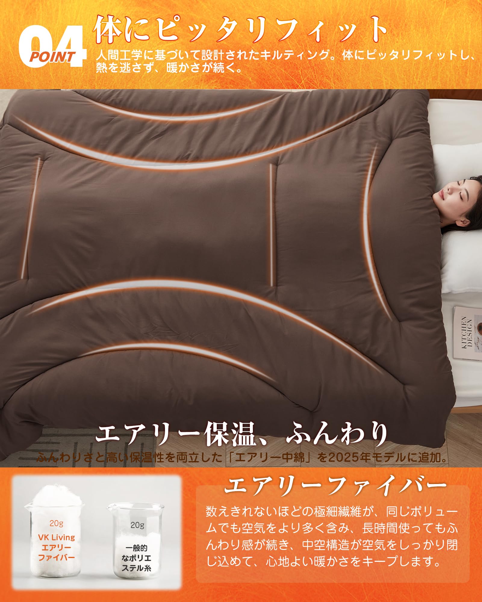 サ*ボ様 新品ふとん サイクルダウン増量1.3kgシングル抗菌仕立て C*様 