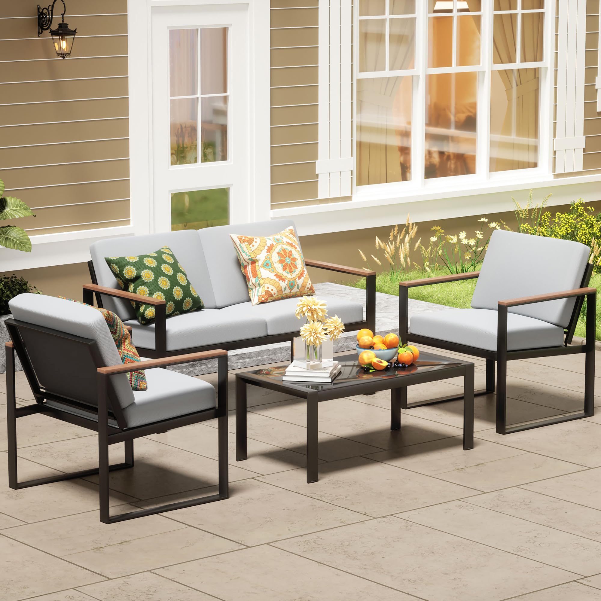 Conversation Set Hampton Bay Patio Furniture Cushions Blue Hill Hampton Bay  Piece Conversation Set Highsound 5-, image size:2000x2000
