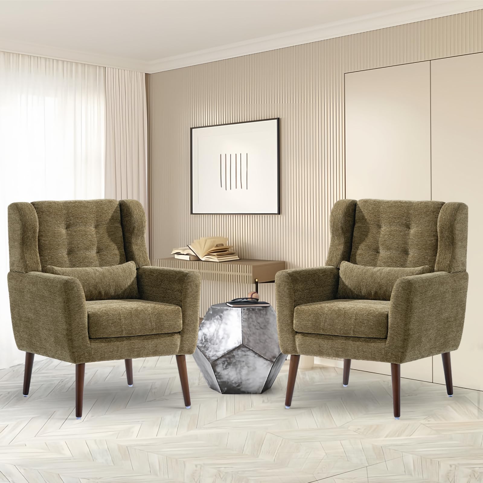ODUSE-DAILY Sling Accent Chairs, Set Of 2 – Modern Beige Armchairs With Gold Metal Legs, For Living Room, Bedroom, Or Reading Nook - View #2