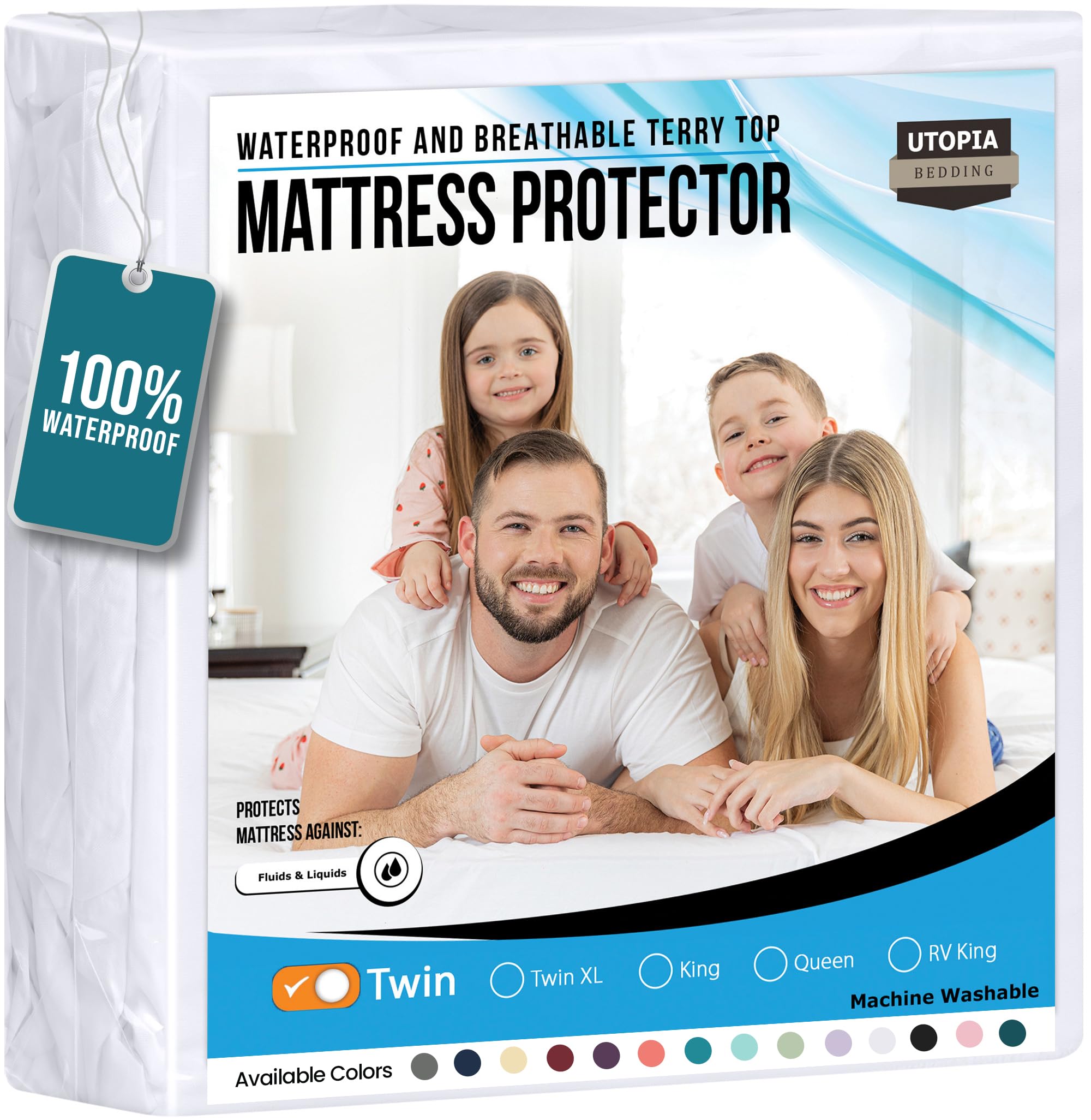 utopia bedding waterproof mattress protector twin size premium 200 gsm terry mattress cover soft amp breathable bed cover fitted sheet style with stretchable deep pockets 1534 white