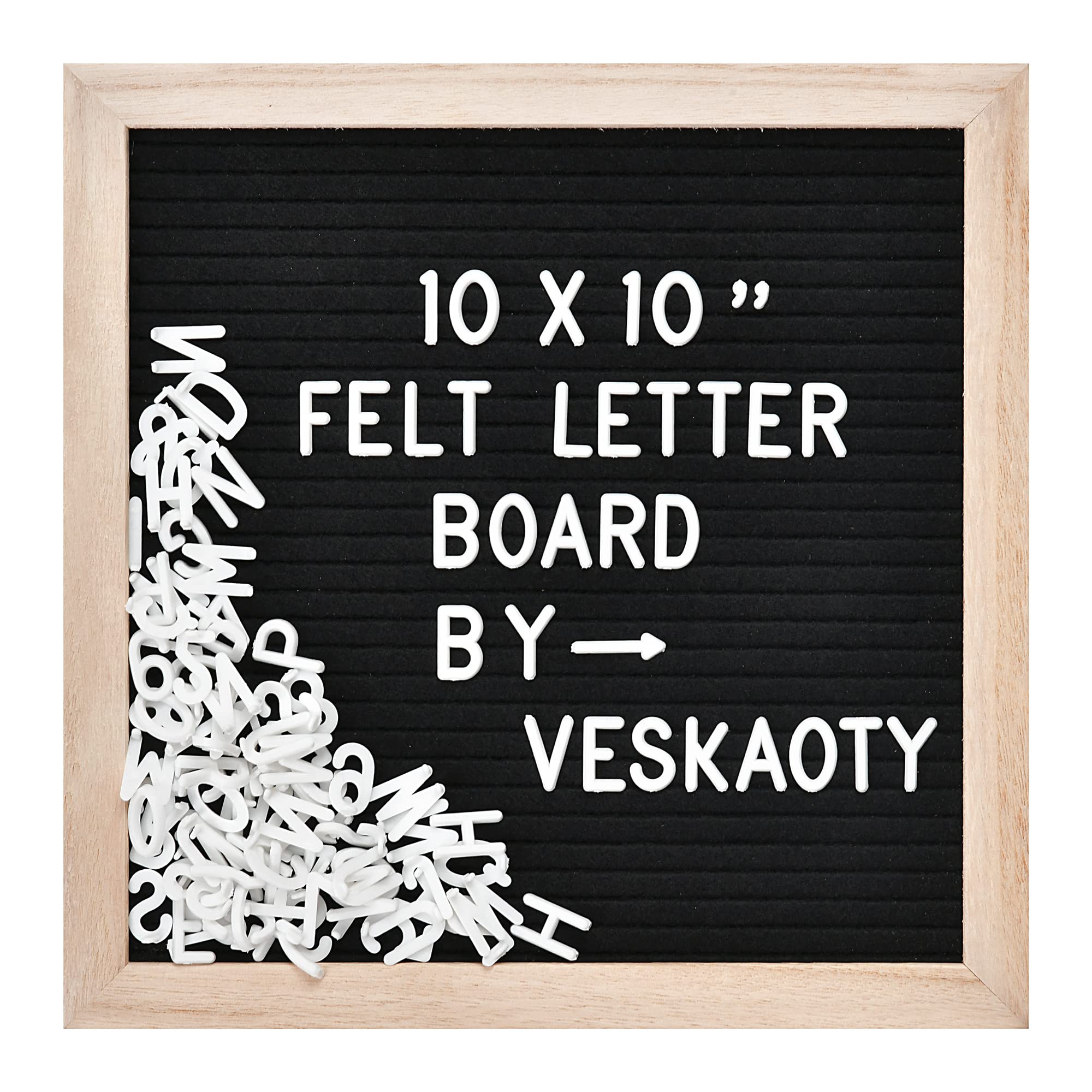 felt letter board with 294 letters numbers amp symbols - 10 x 10 inch changeable message board with wooden frame wall mount hook black amp wood