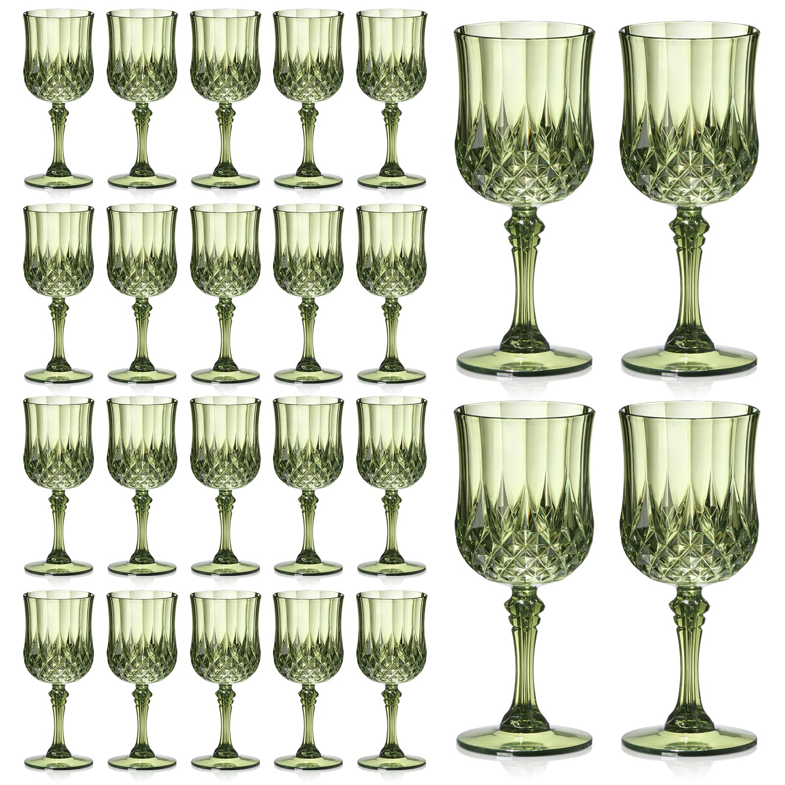 xuwaidsgn 24 pcs 7oz plastic vintage wine glasses drinking glasses unbreakable wedding glassware crystal water goblets reusable drinkware vintage champagne flutes 24 dark green