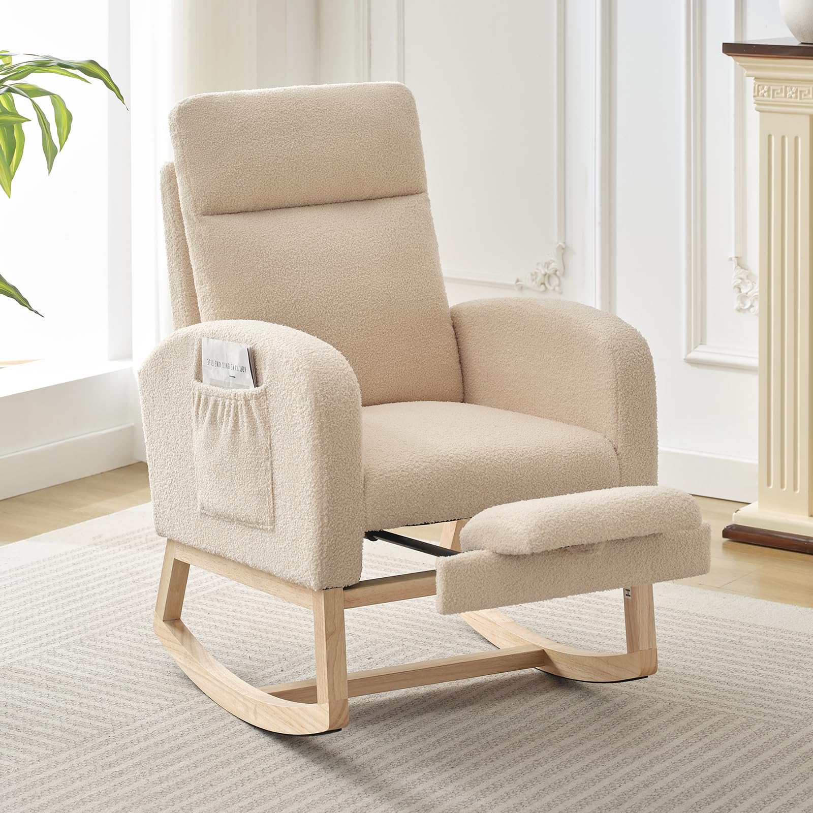 rocking chair nursery nursing rocking chairs with foot rest for mom nursery rocker glider chair with high backrest for living room bedroom upholstered lounge chair with solid wood base for relaxin