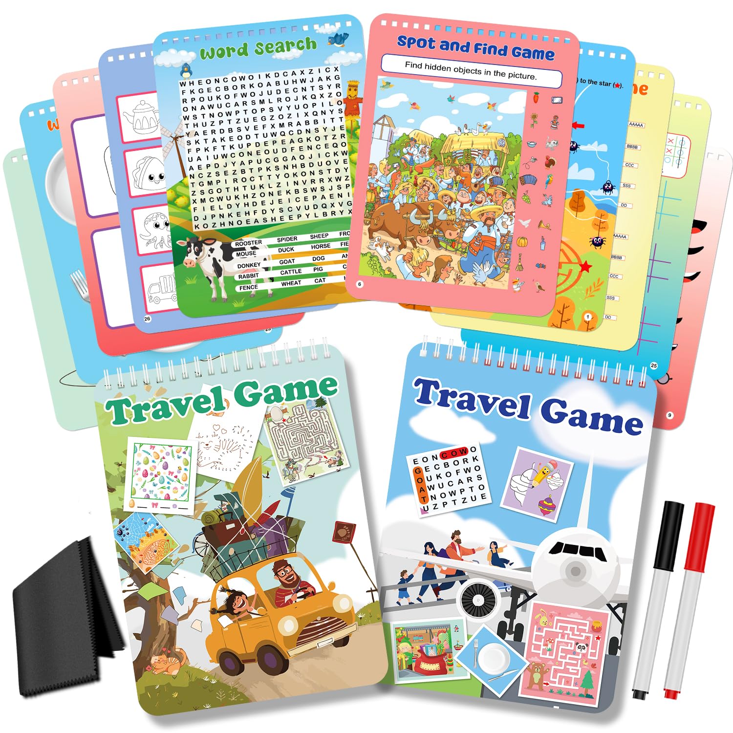 2 pack reusable activity game for kids ages 4-8 8-12travel games include 56 different game1-2 playerstoy amp learning tool for road trip airplane activity