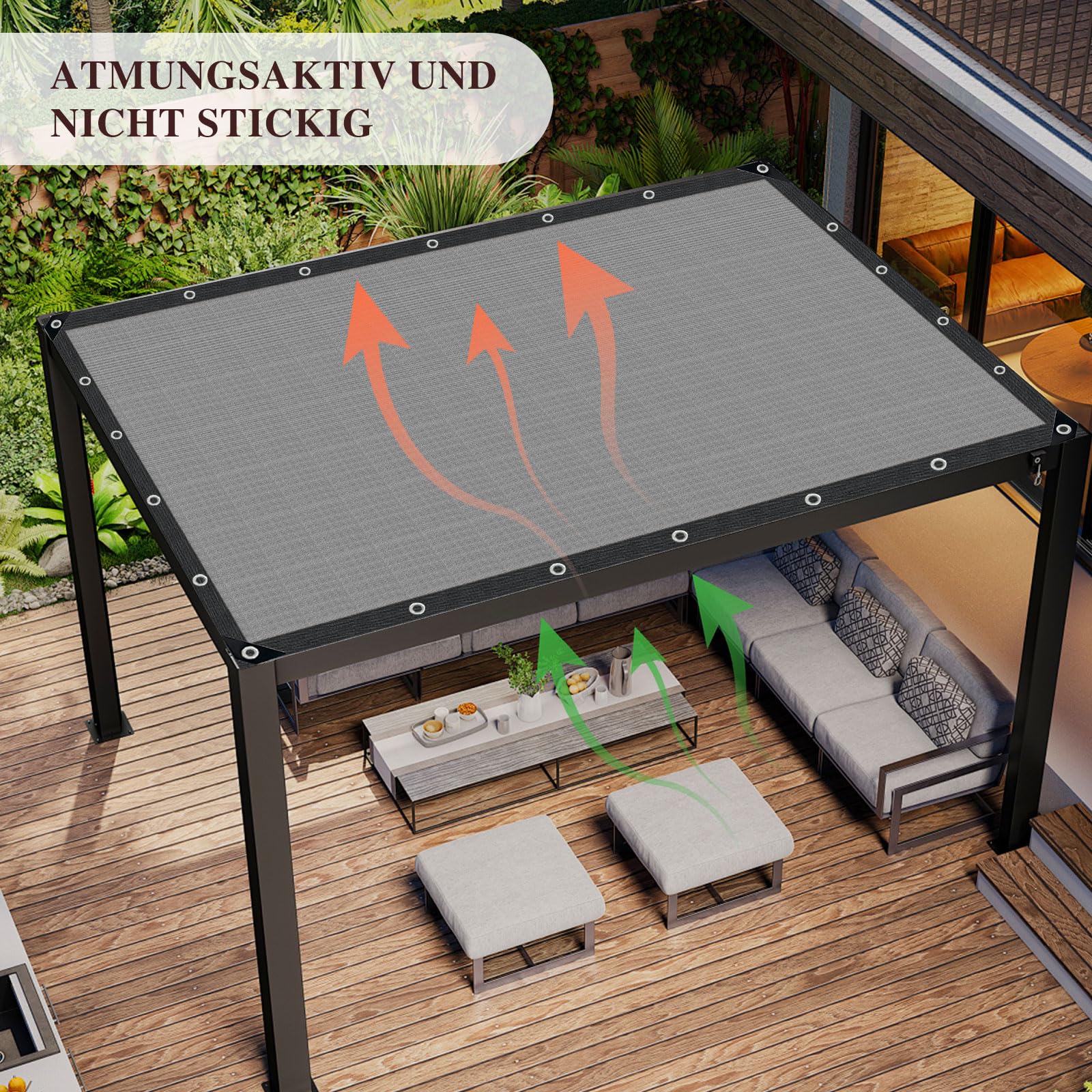 Sonnensegel mit ösen - Schattierungsnetz Garten 2X3m Schattennetz Outdoor Sonnenschutz Schattiernetz Netz für Gewächshaus Terrasse Pflanzen HüHnerstall Winddicht Wasserdurchlässig
