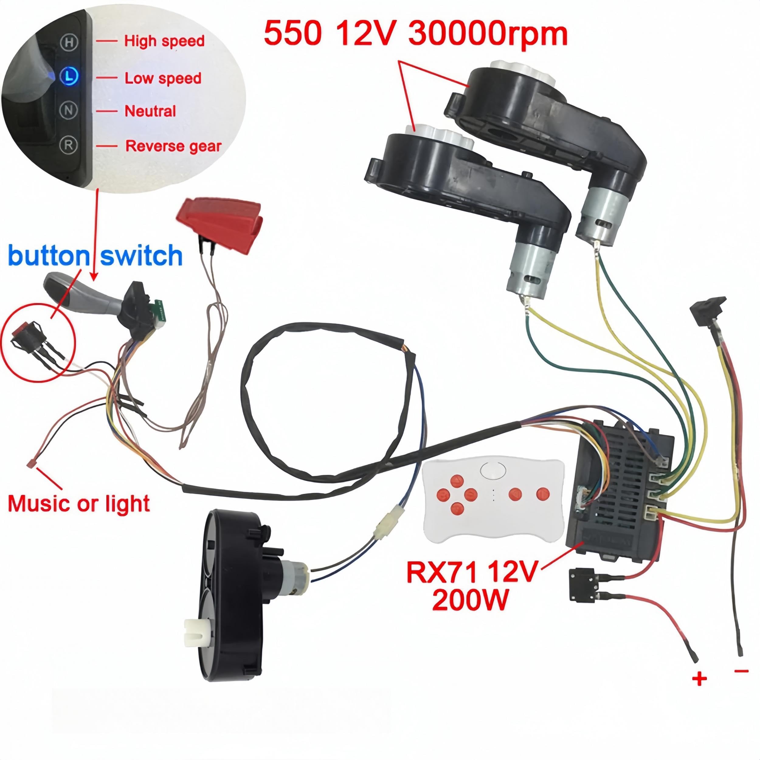 Samfox Caja de Engranajes de Motor - 12V 30000RPM Eléctrico del Motor Caja de Engranajes para Los Niños Poder Rueda de Carro Piezas de Repuesto