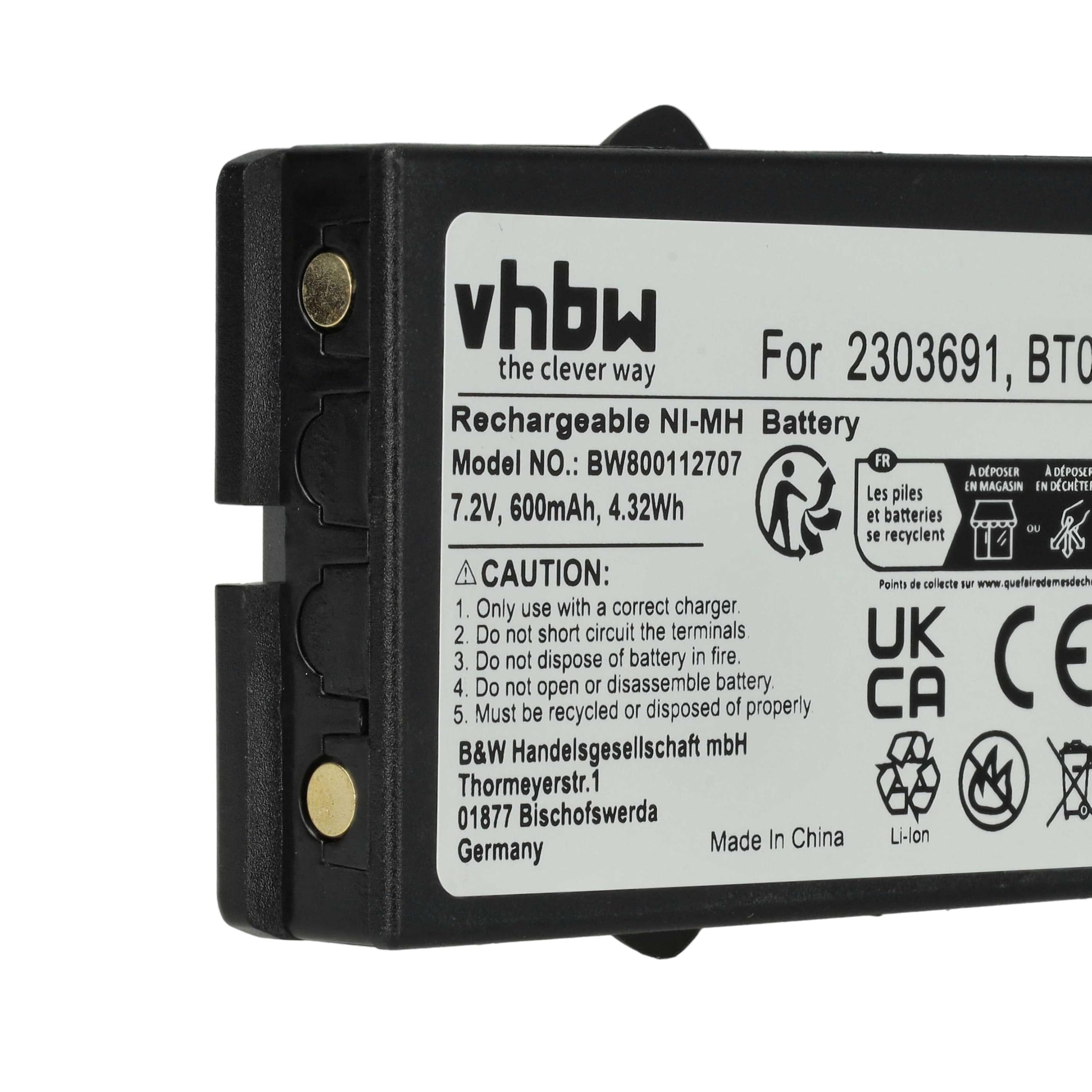 vhbw 2X batería reemplaza Danfoss 2303691, BT06 para Mando a Distancia Industrial (600 mAh, 7,2 V, NiMH) - Negro