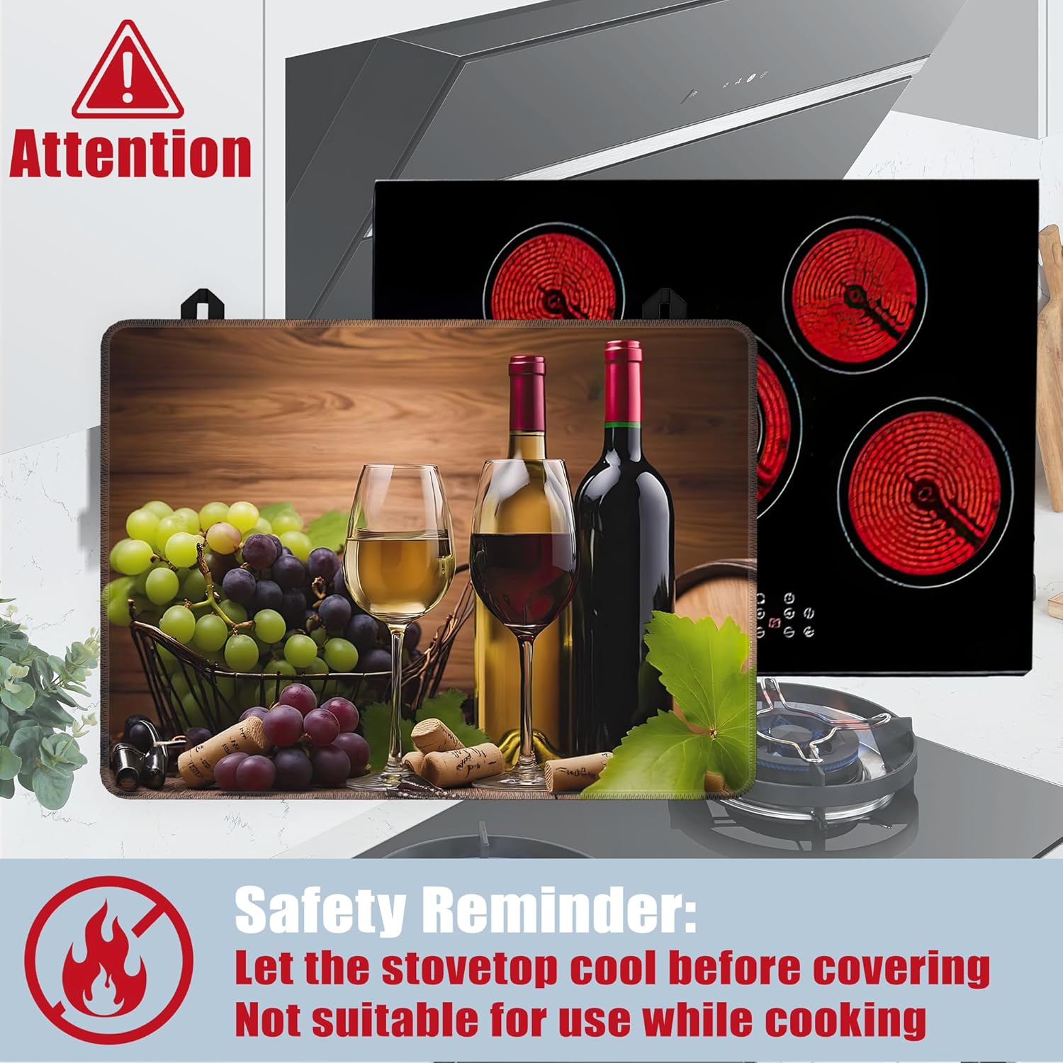 Wine Glasses Glass Top Stove Cover Protector,Farmhouse Grape Wine Bottle Stove Top Covers for Electric Stove,Washable Heat Resistant Cooktop Mat Anti-Slip Range Covers, 28 x 20 Inch