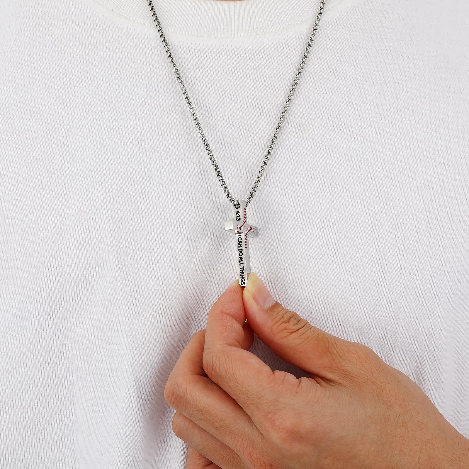 Baseball Bible Verse Cross Necklace for Boys Men, Stainless Steel Cross Pendant Chain Christian Religious Baseball Stuff Accessories Jewelry Gifts for Son Kids Teens Team
