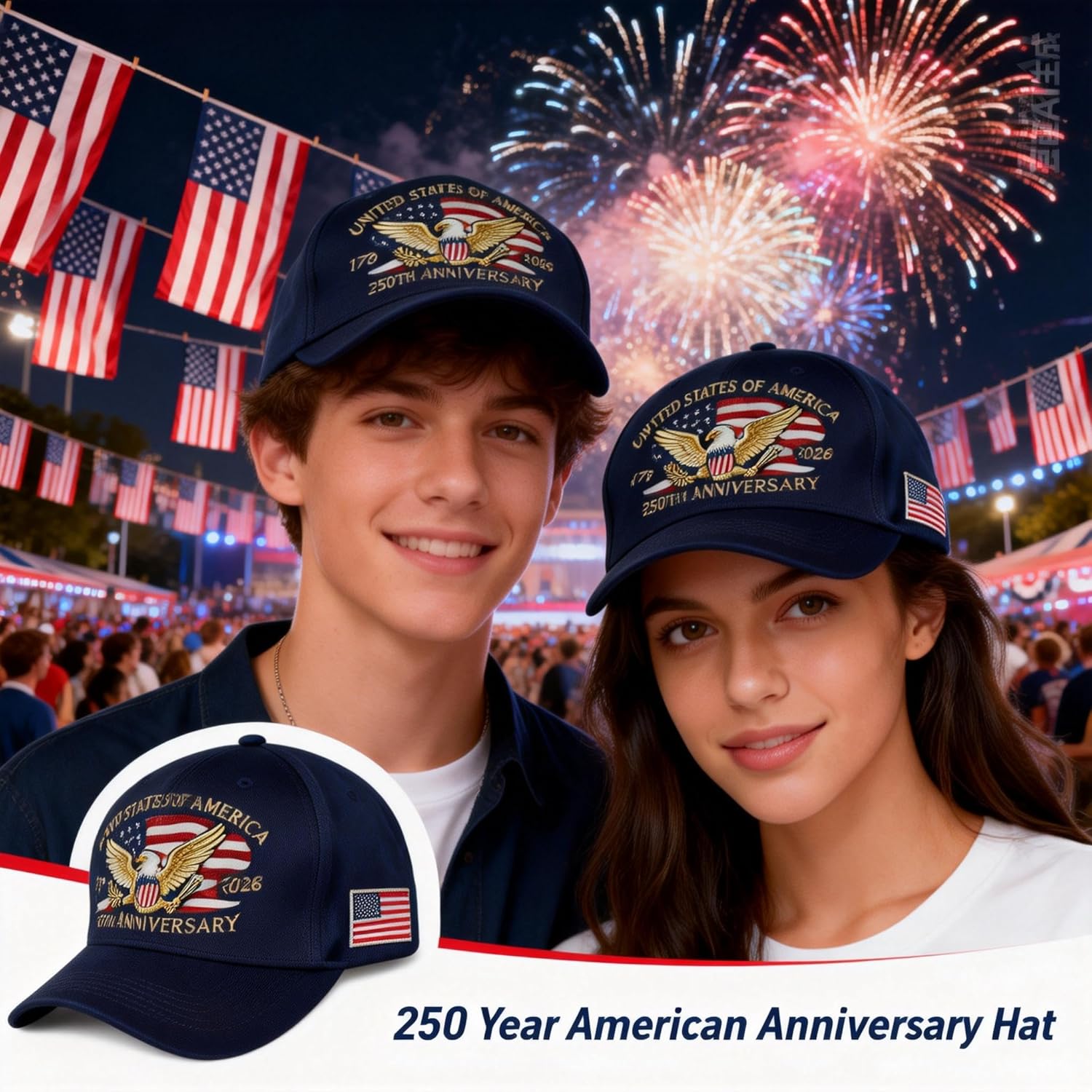 250 Anniversary USA Hat for Men Women,Eagle Printed Adjustable Baseball Cap,Patriotic 250th Gift for Husband,Veteran - Image 5